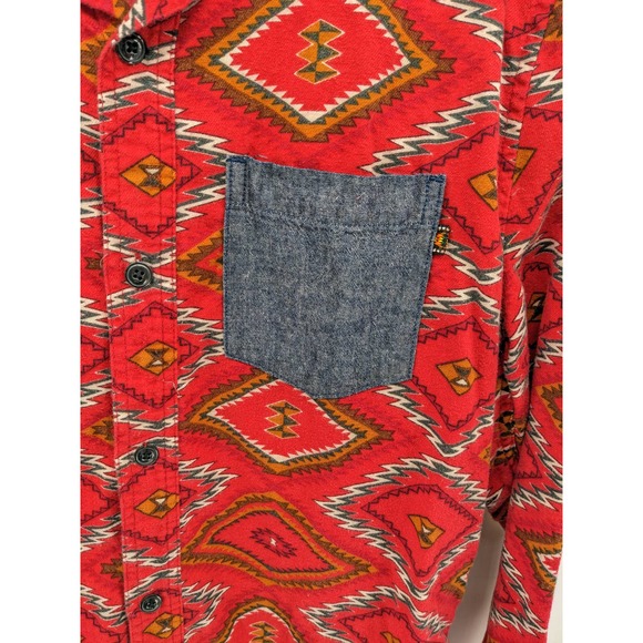 Koto Red Aztec Southwestern Print Long Sleeve Button Up Shirt Medium - Picture 4 of 5